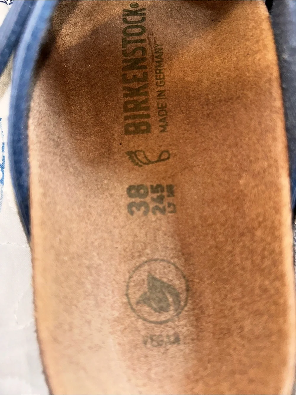 Birkenstock Two-Strap Sandals in Blue with Brown Footbed size 38=7/7.5